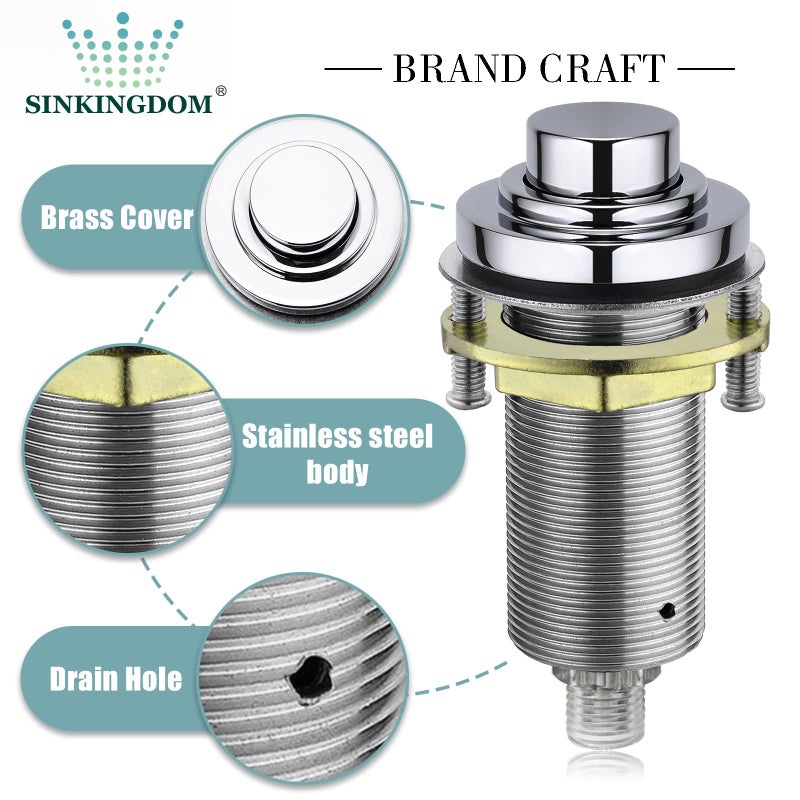 SINKINGDOM SinkTop Air Switch Kit with Chrome Long Button (Full Brass) for Garbage Disposal, Single Outlet - Image 5
